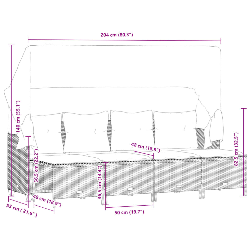 5-delige Loungeset met kussens poly rattan zwart