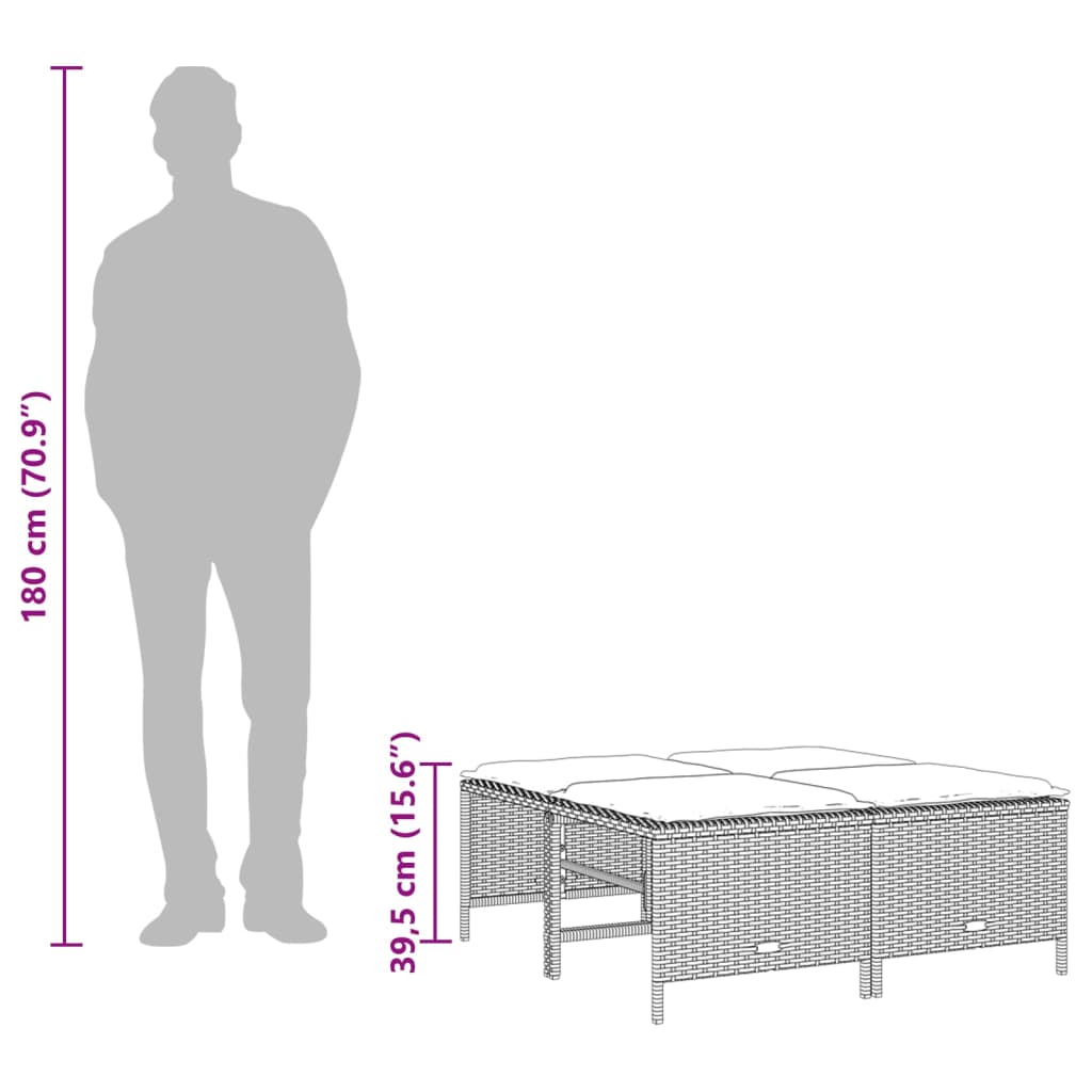 5-delige Loungeset met kussens poly rattan zwart