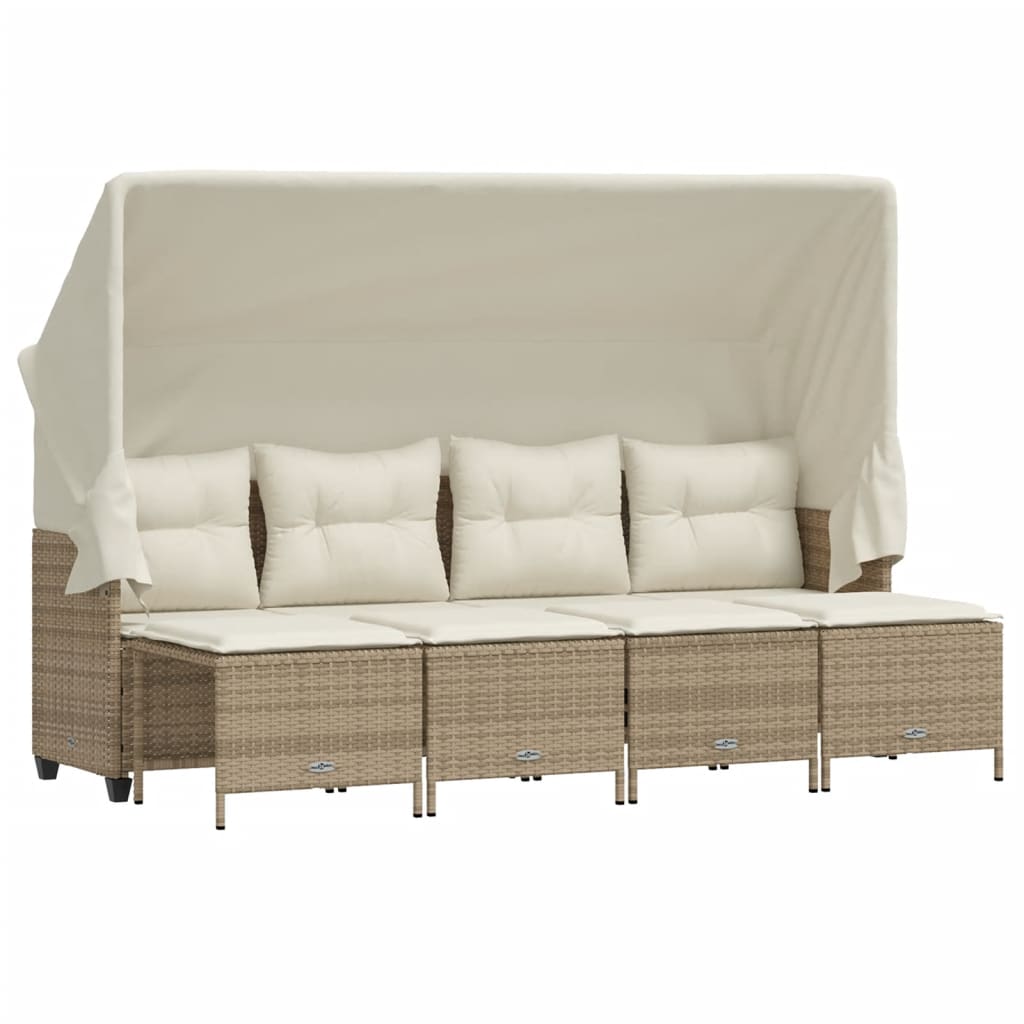 5-delige Loungeset met kussens poly rattan beige