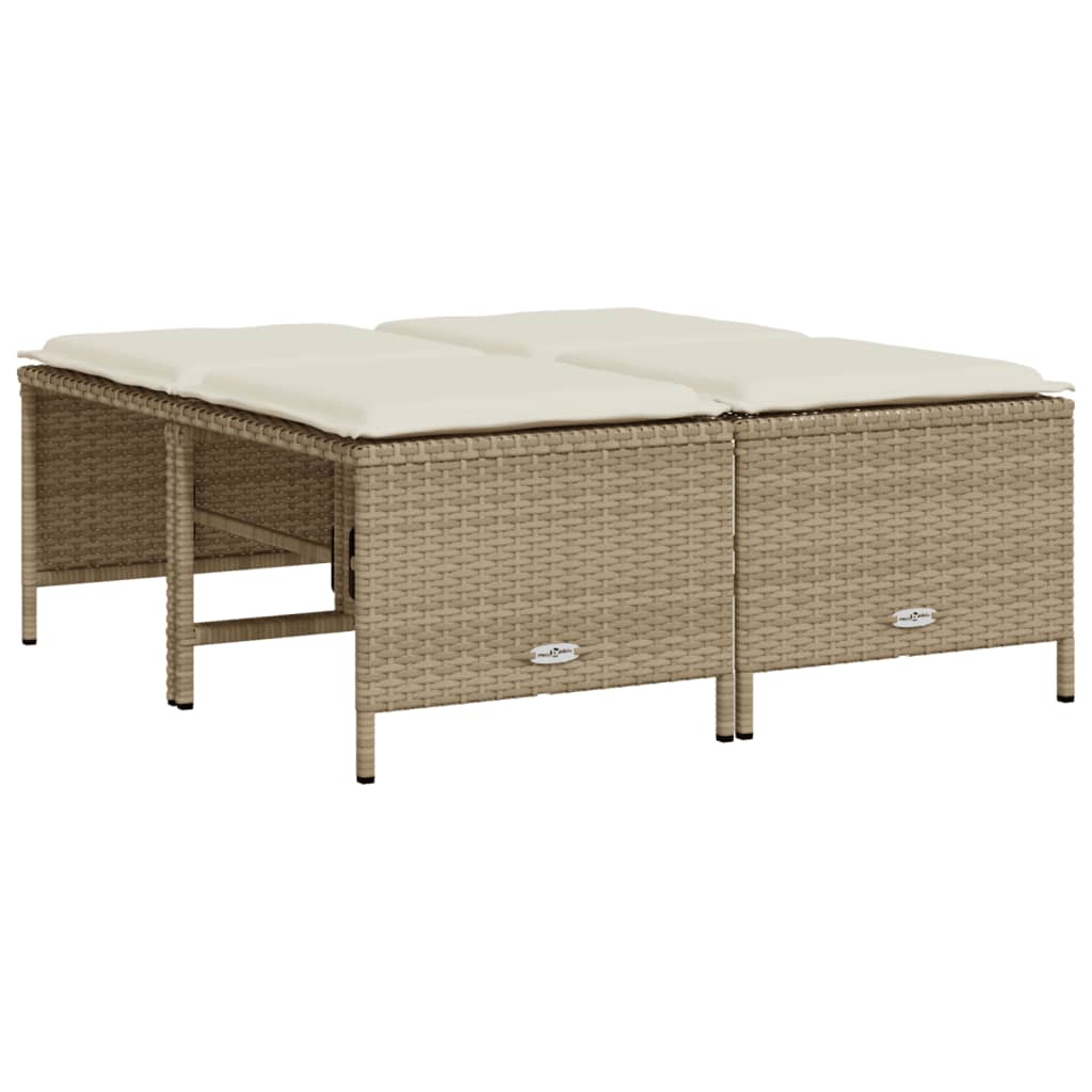 5-delige Loungeset met kussens poly rattan beige