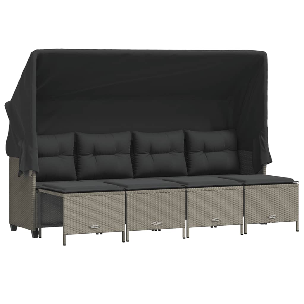 5-delige Loungeset met kussens poly rattan lichtgrijs