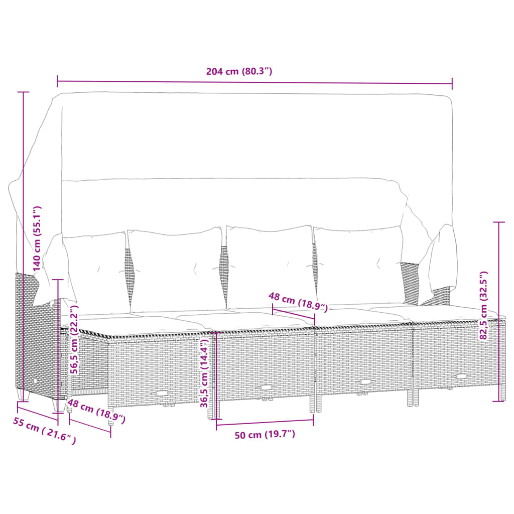 5-delige Loungeset met kussens poly rattan lichtgrijs