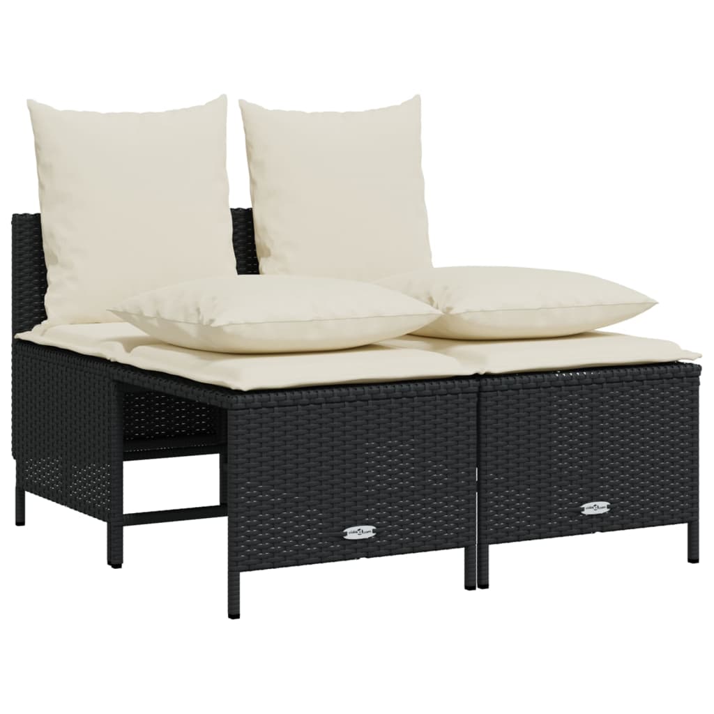 5-delige Loungeset met kussens poly rattan zwart