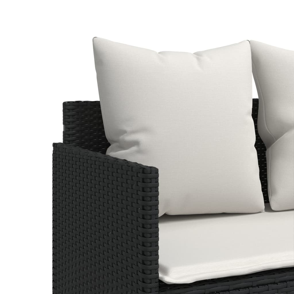 5-delige Loungeset met kussens poly rattan zwart