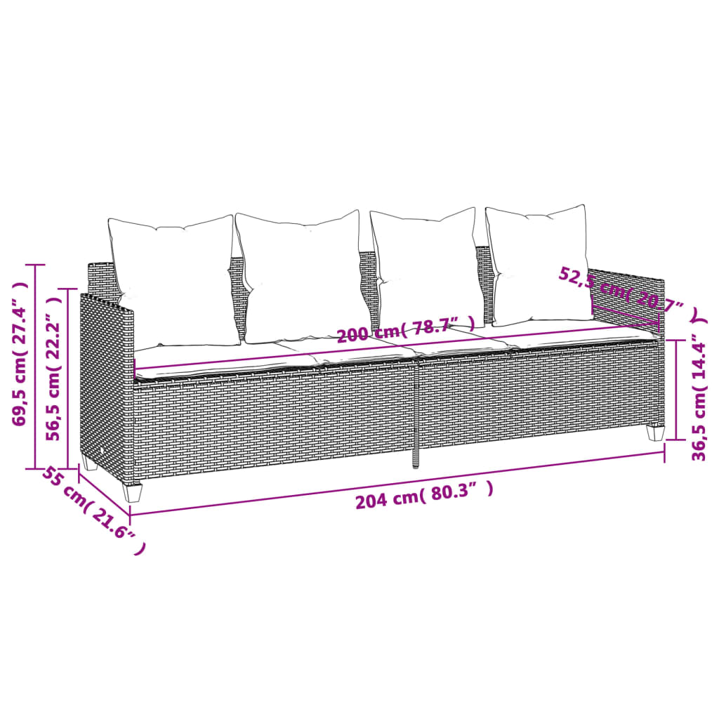 5-delige Loungeset met kussens poly rattan zwart