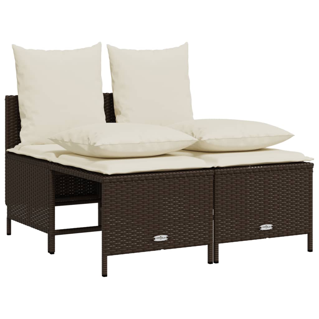 5-delige Loungeset met kussens poly rattan bruin