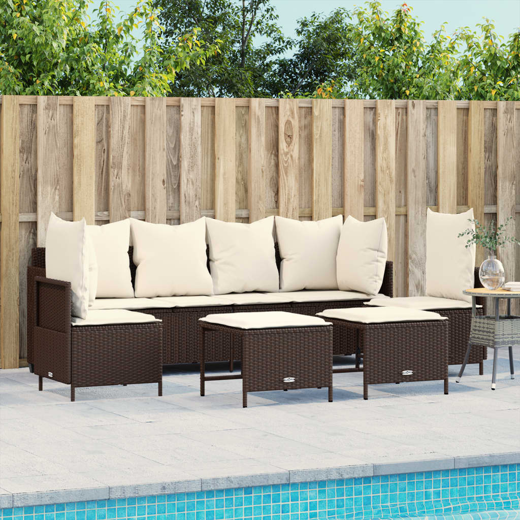 5-delige Loungeset met kussens poly rattan bruin