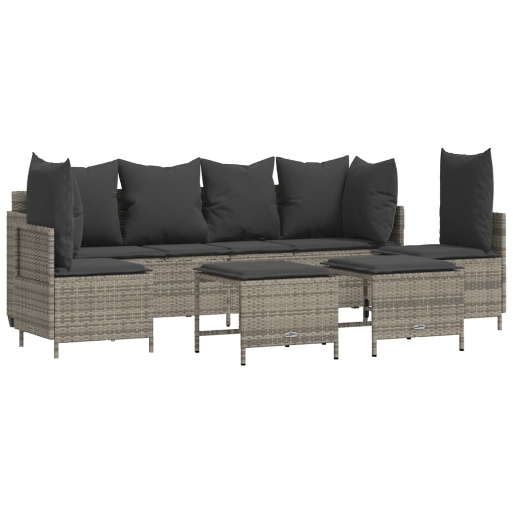 5-delige Loungeset met kussens poly rattan grijs