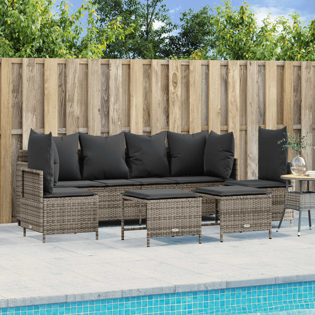 5-delige Loungeset met kussens poly rattan grijs