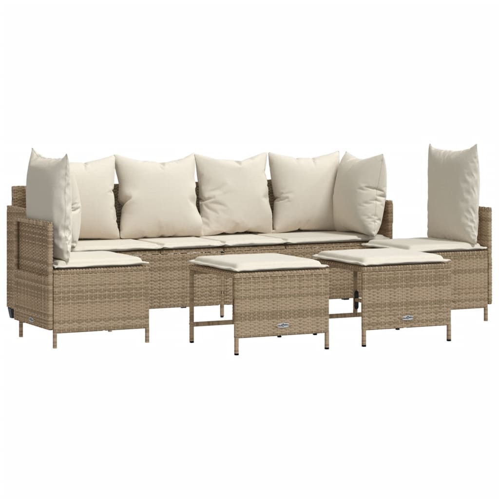 5-delige Loungeset met kussens poly rattan beige