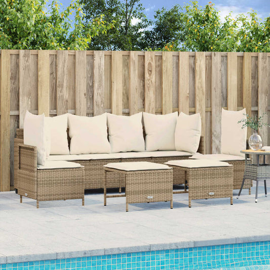 5-delige Loungeset met kussens poly rattan beige