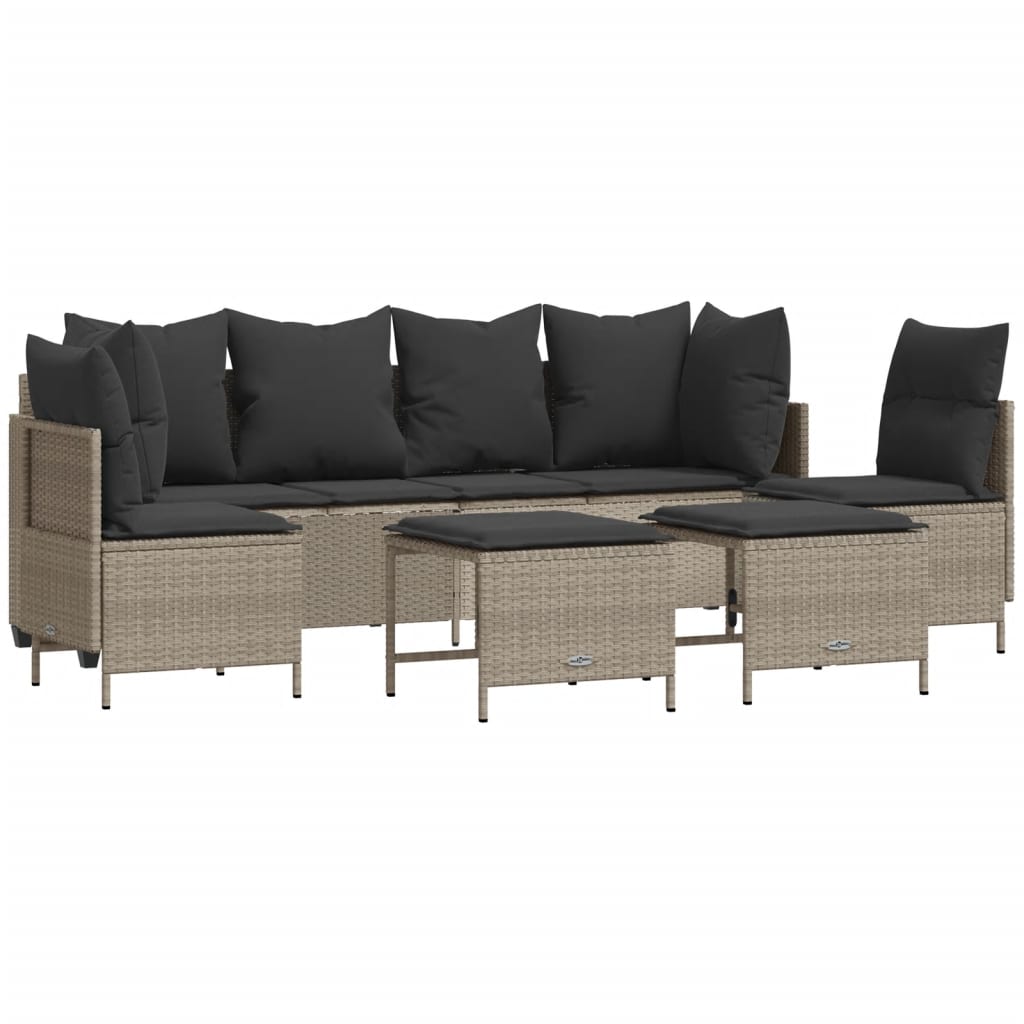 5-delige Loungeset met kussens poly rattan lichtgrijs