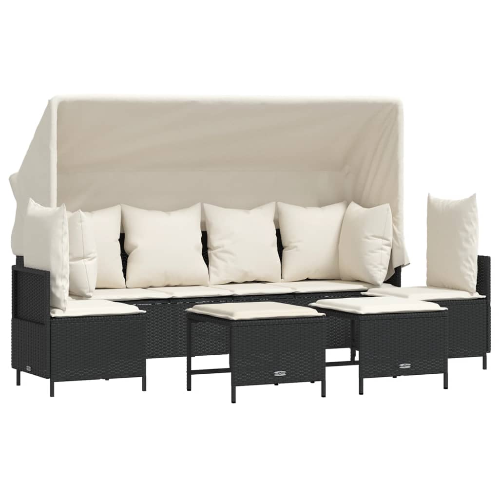 5-delige Loungeset met kussens poly rattan zwart