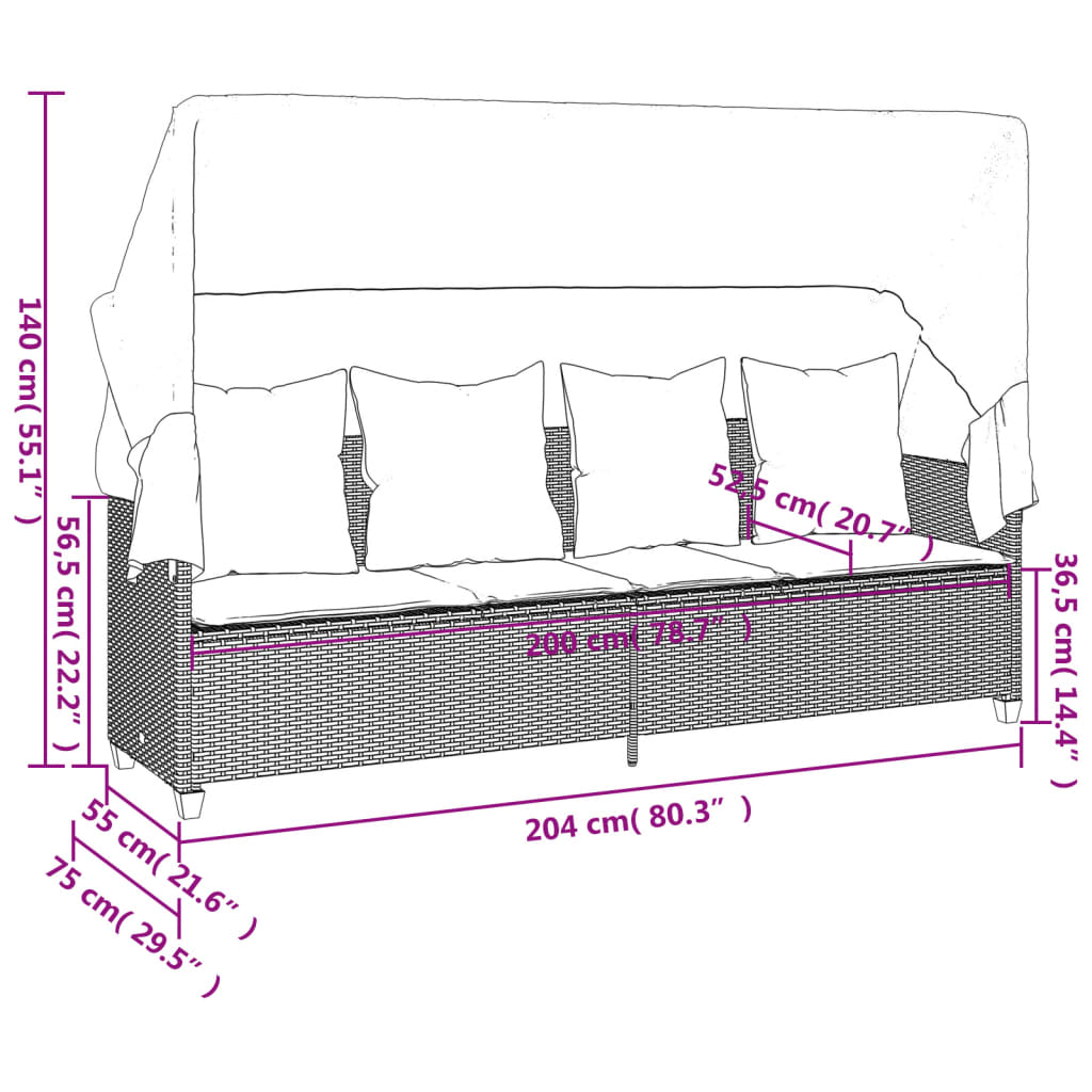 5-delige Loungeset met kussens poly rattan zwart