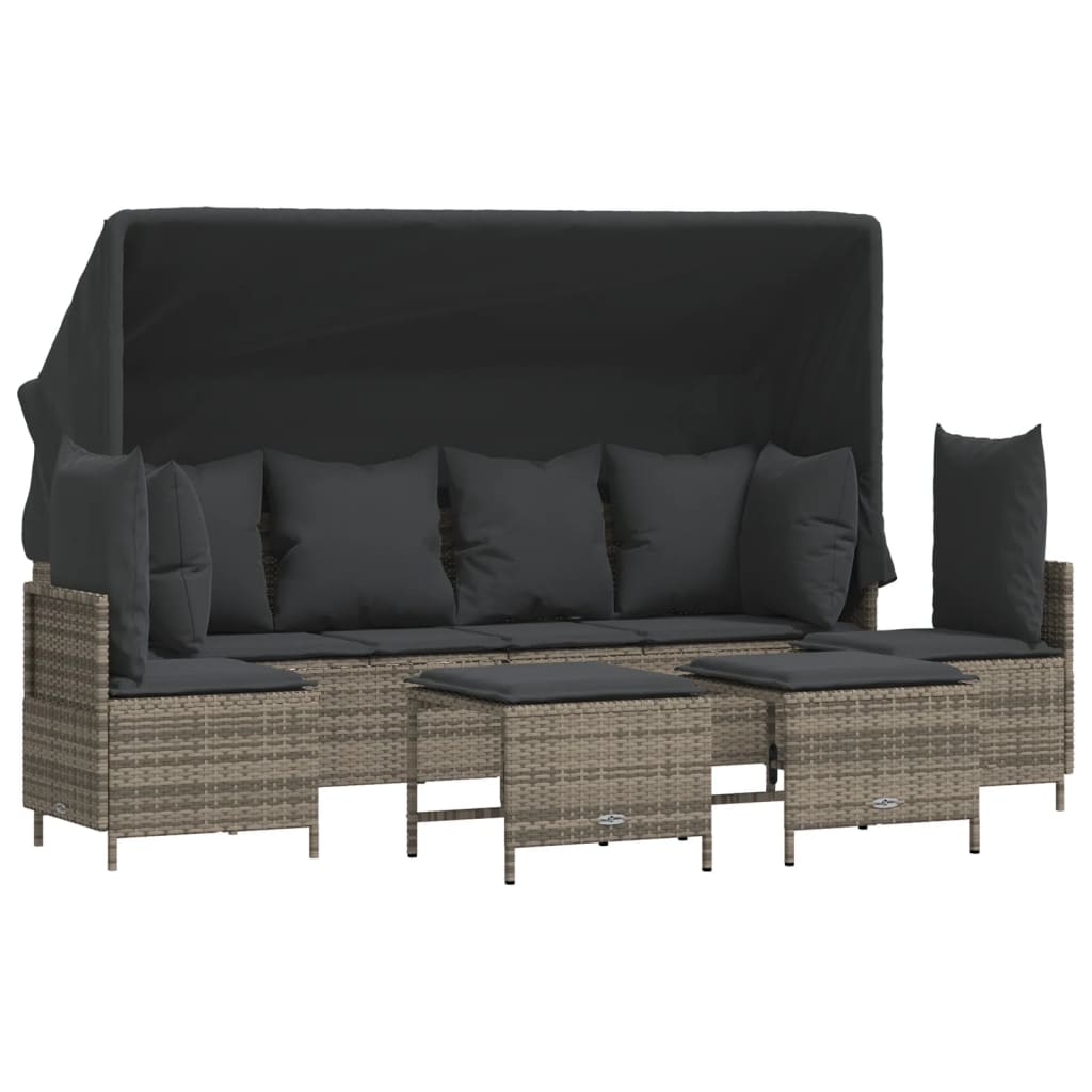 5-delige Loungeset met kussens poly rattan grijs