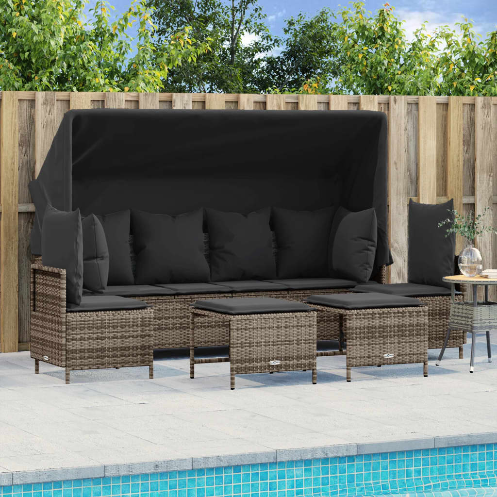 5-delige Loungeset met kussens poly rattan grijs