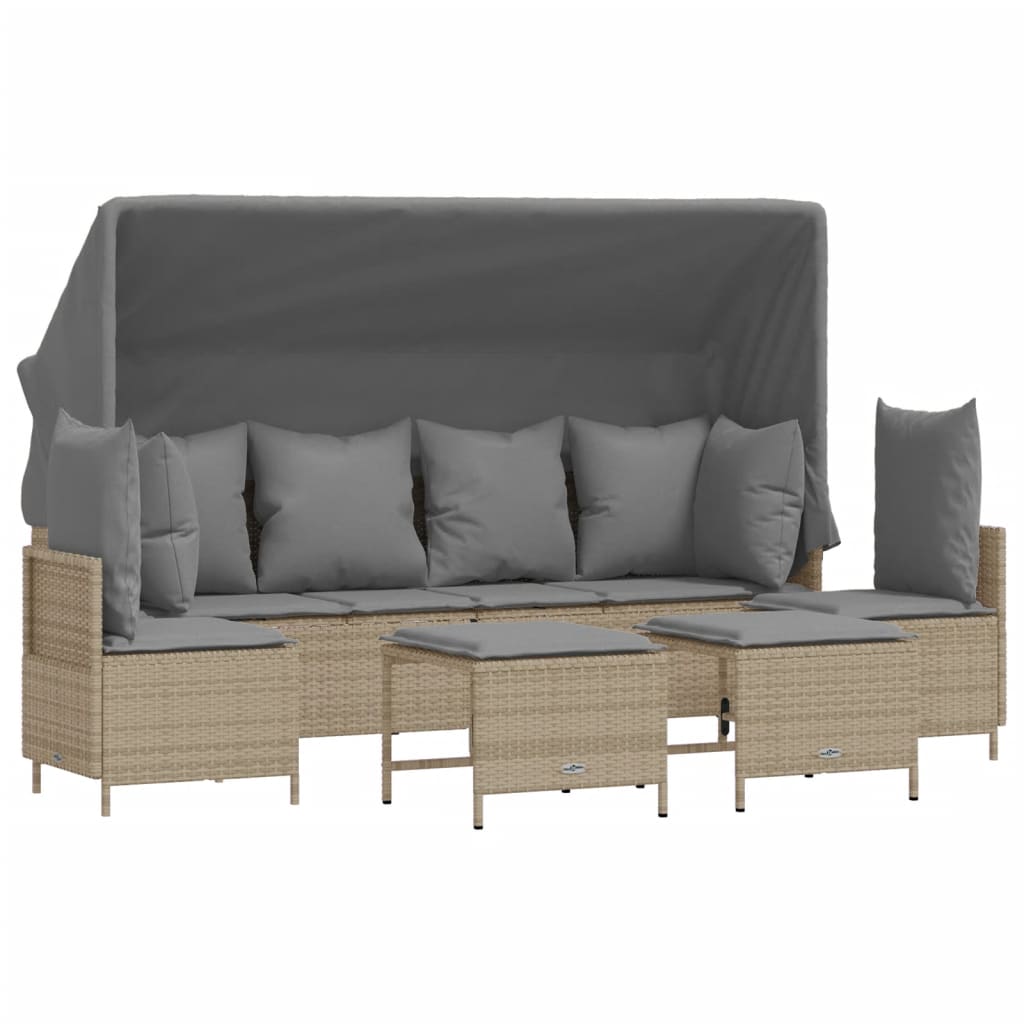 5-delige Loungeset met kussens poly rattan beige