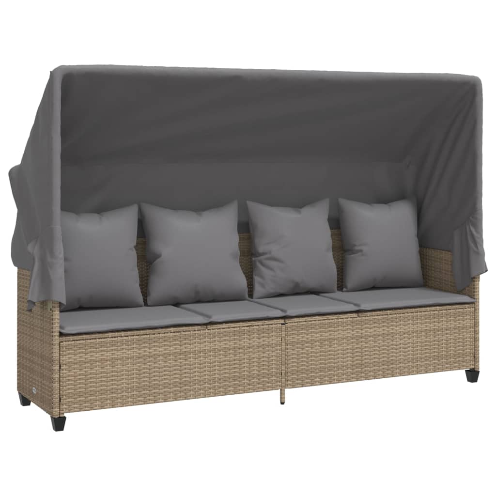 5-delige Loungeset met kussens poly rattan beige