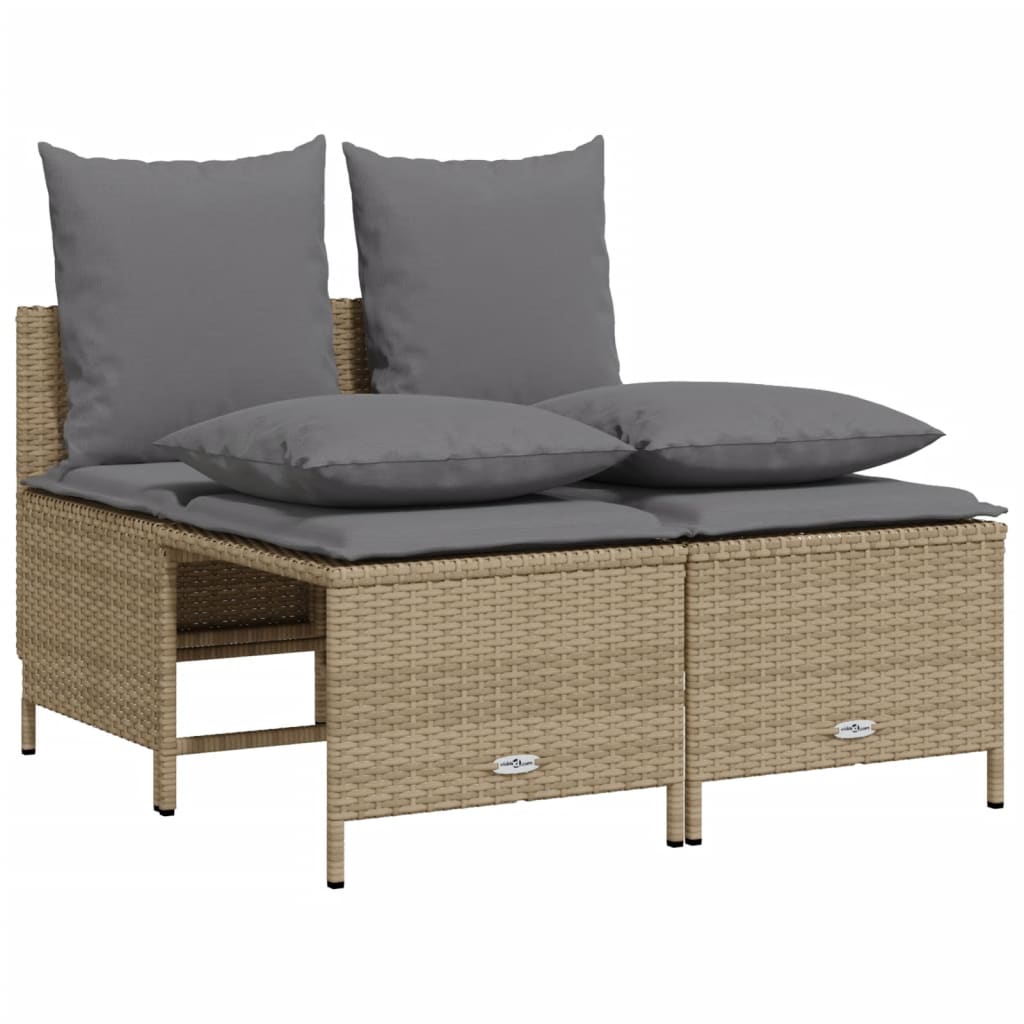 5-delige Loungeset met kussens poly rattan beige