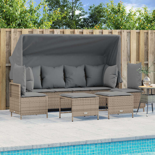 5-delige Loungeset met kussens poly rattan beige