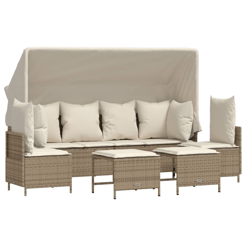 5-delige Loungeset met kussens poly rattan beige