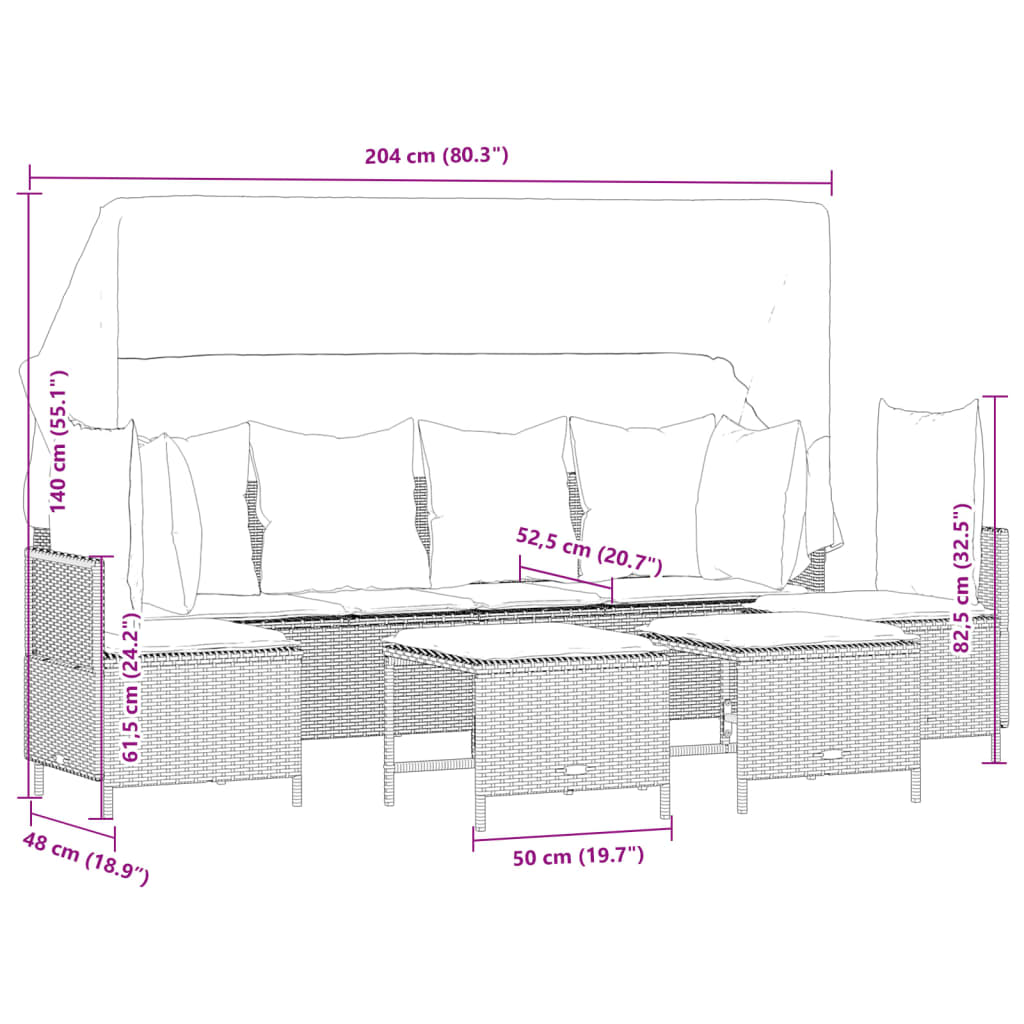 5-delige Loungeset met kussens poly rattan beige