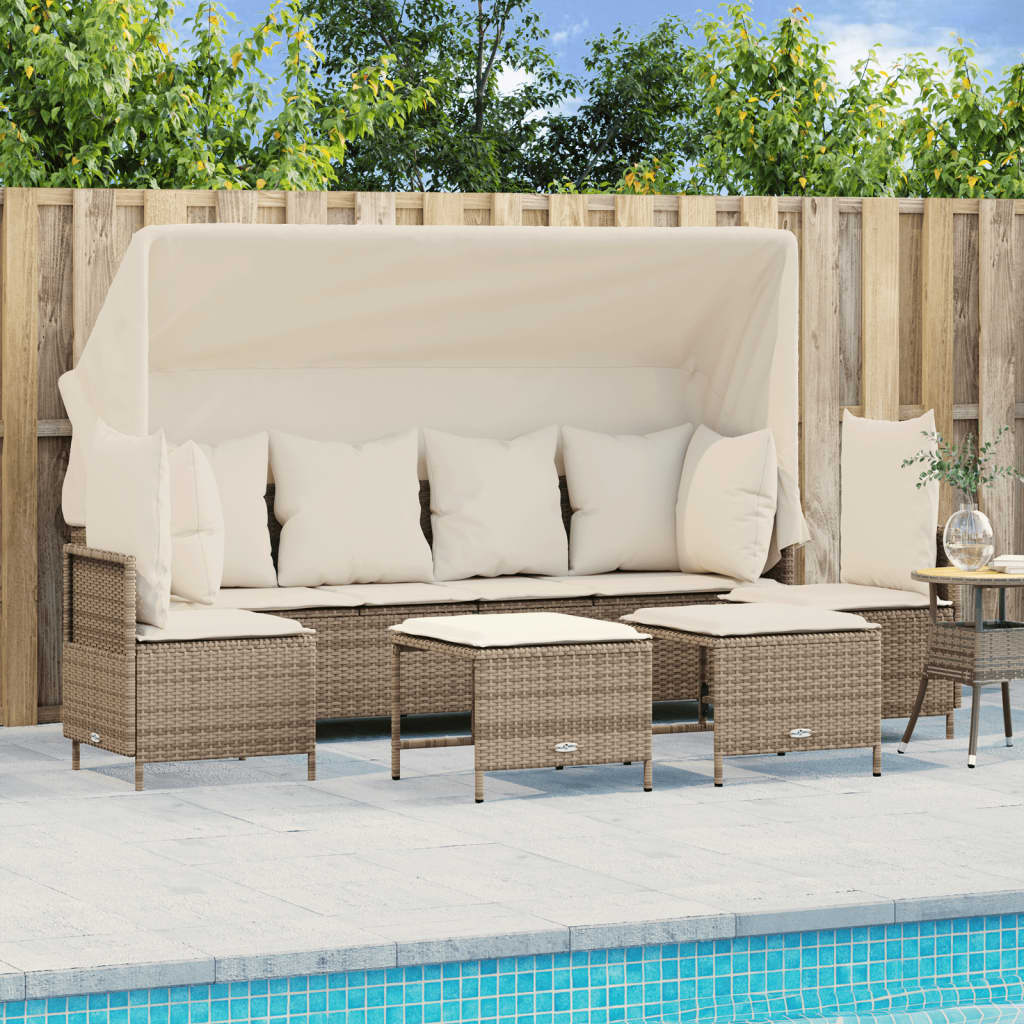 5-delige Loungeset met kussens poly rattan beige