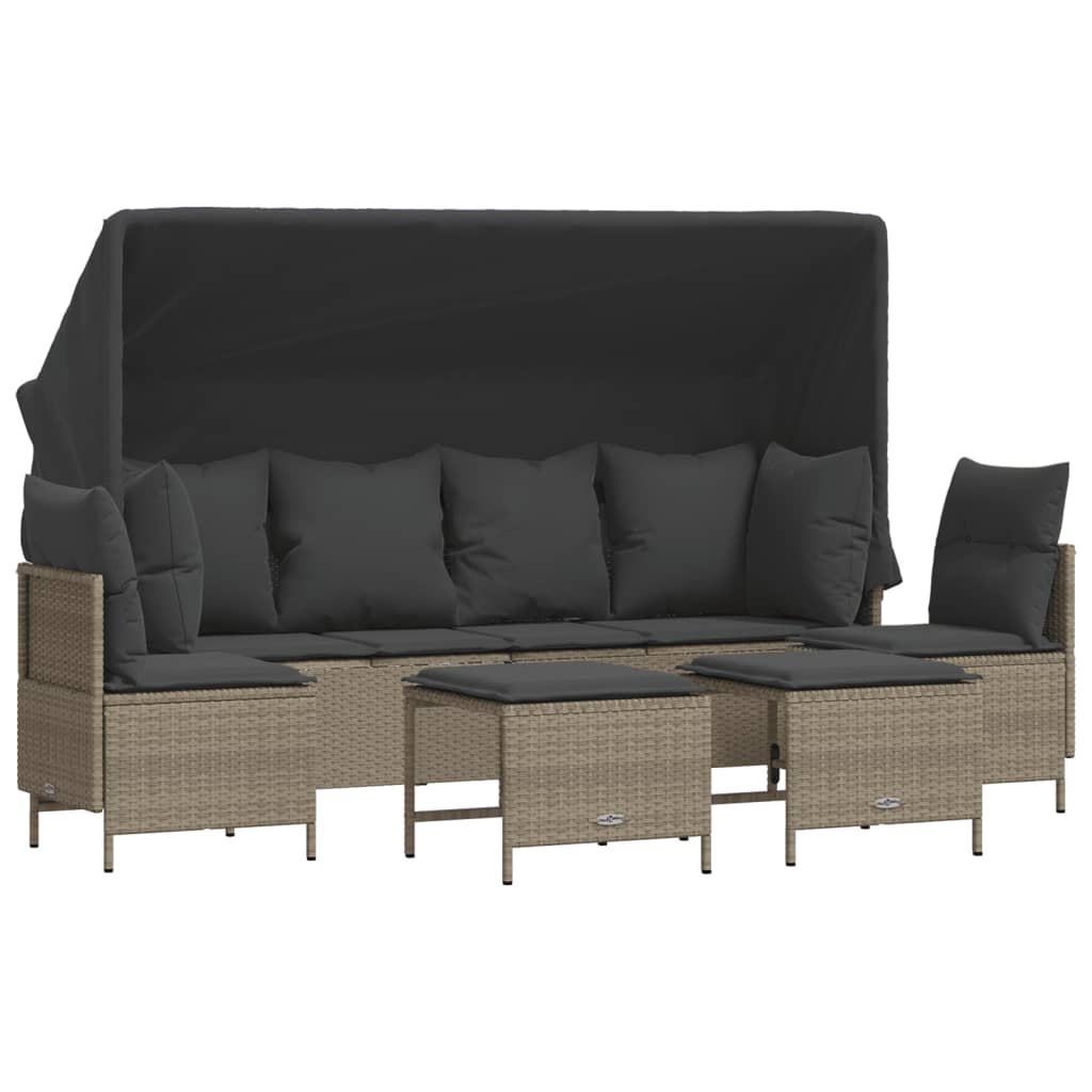 5-delige Loungeset met kussens poly rattan lichtgrijs