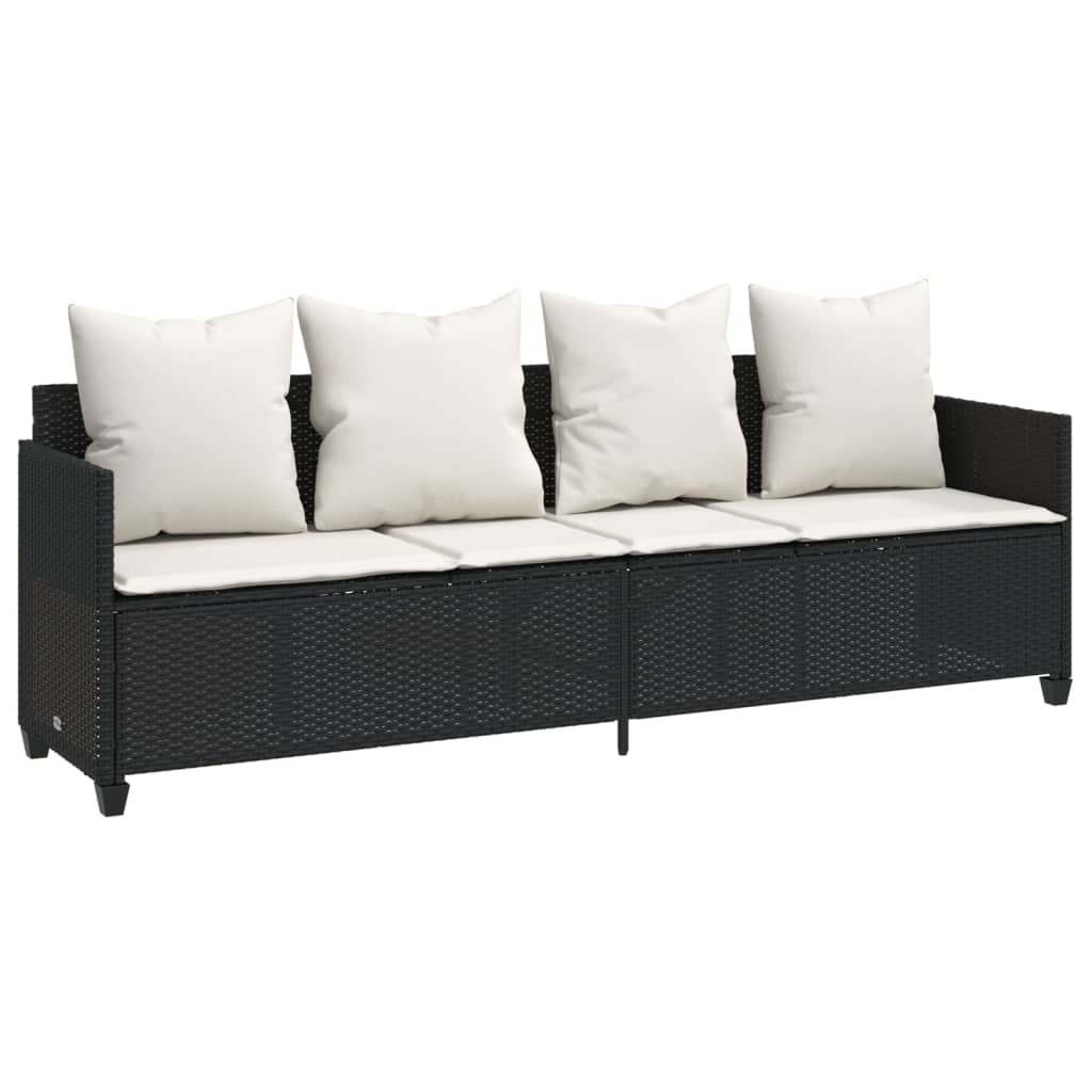 5-delige Loungeset met kussens poly rattan zwart