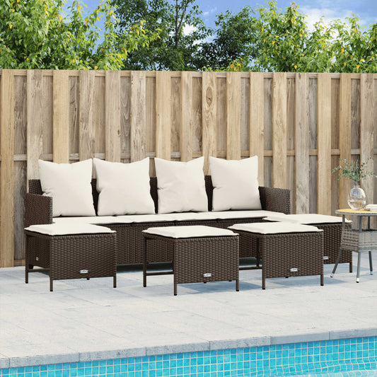 5-delige Loungeset met kussens poly rattan bruin