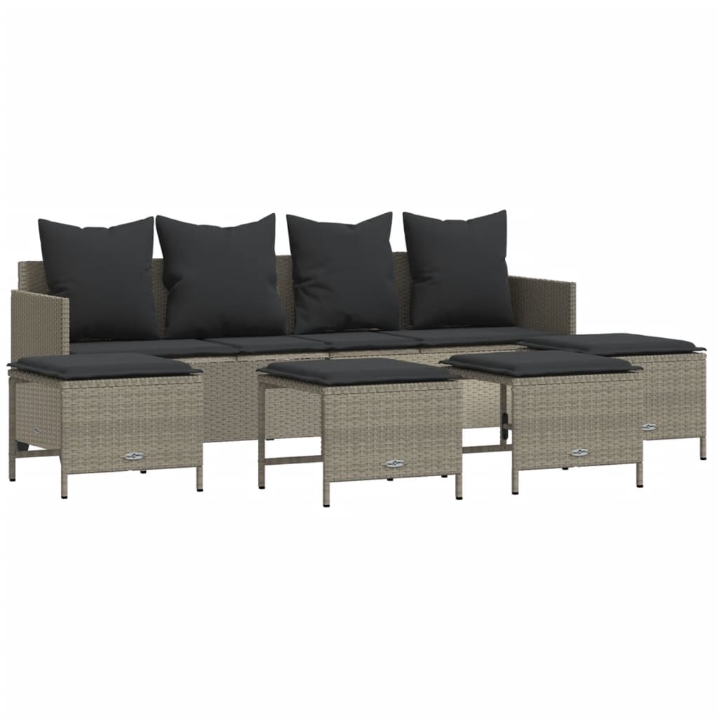 5-delige Loungeset met kussens poly rattan lichtgrijs