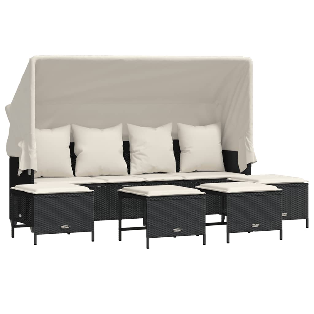 5-delige Loungeset met kussens poly rattan zwart