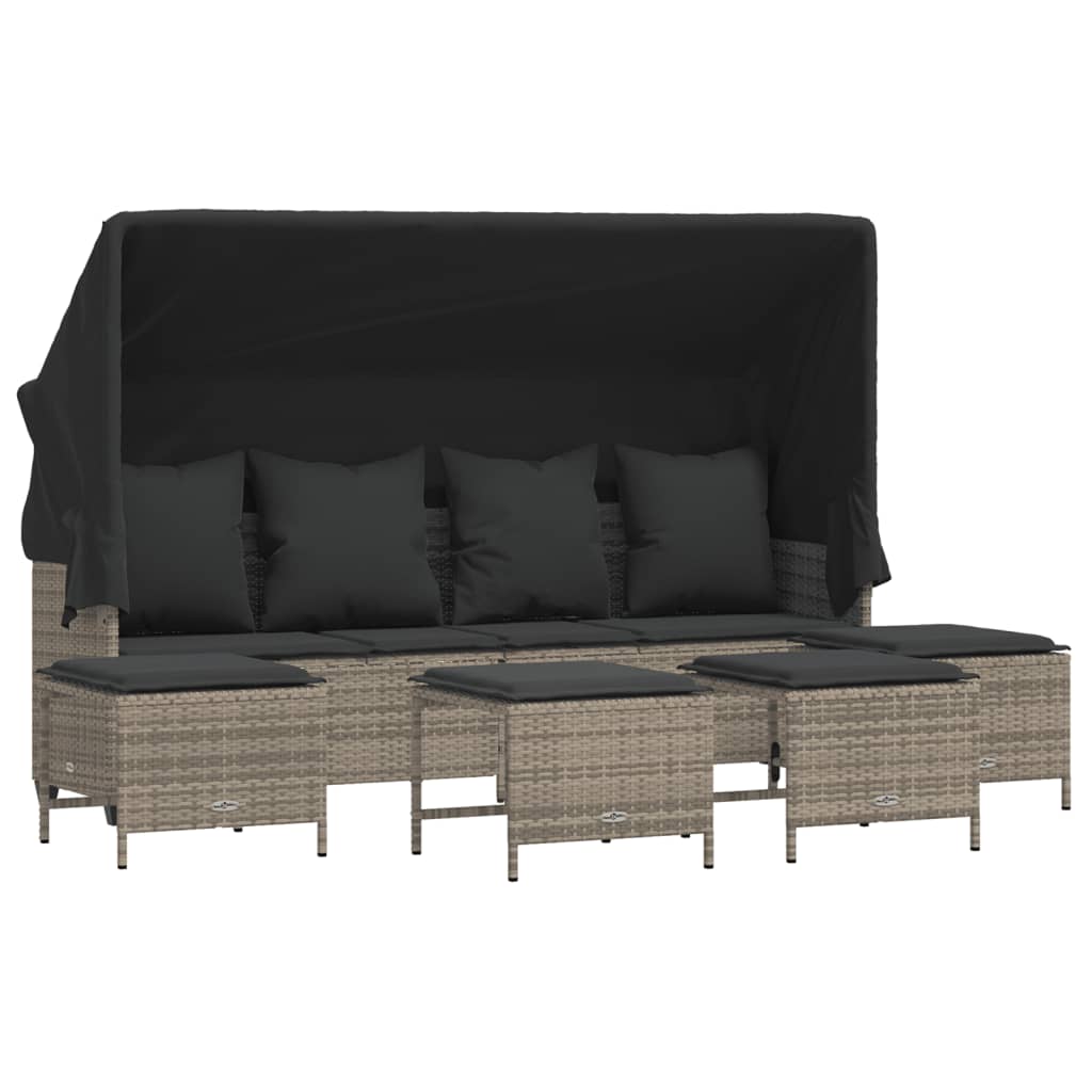 5-delige Loungeset met kussens poly rattan grijs