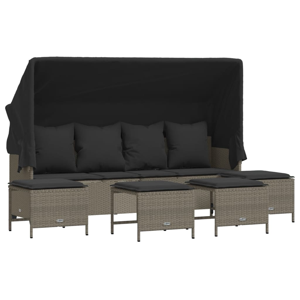 5-delige Loungeset met kussens poly rattan lichtgrijs