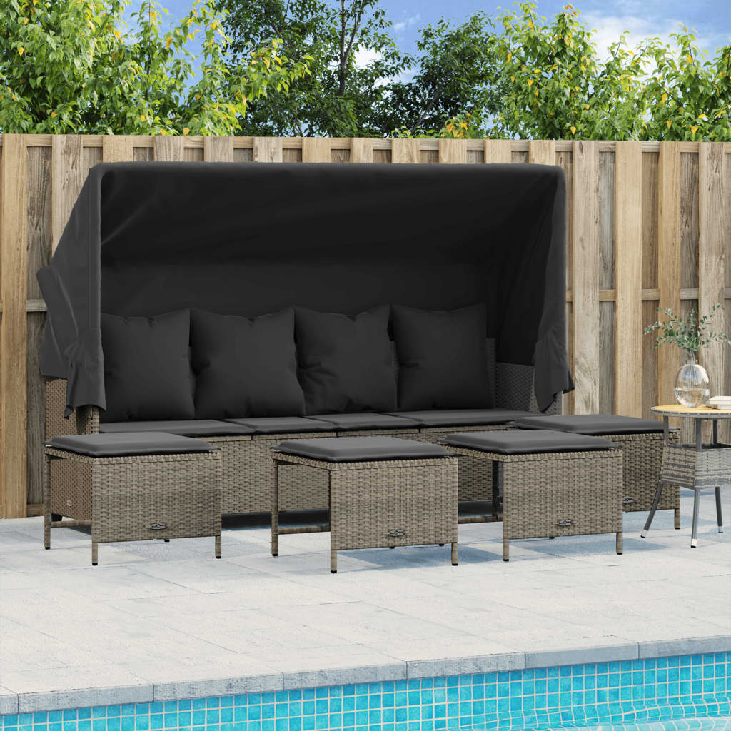 5-delige Loungeset met kussens poly rattan lichtgrijs