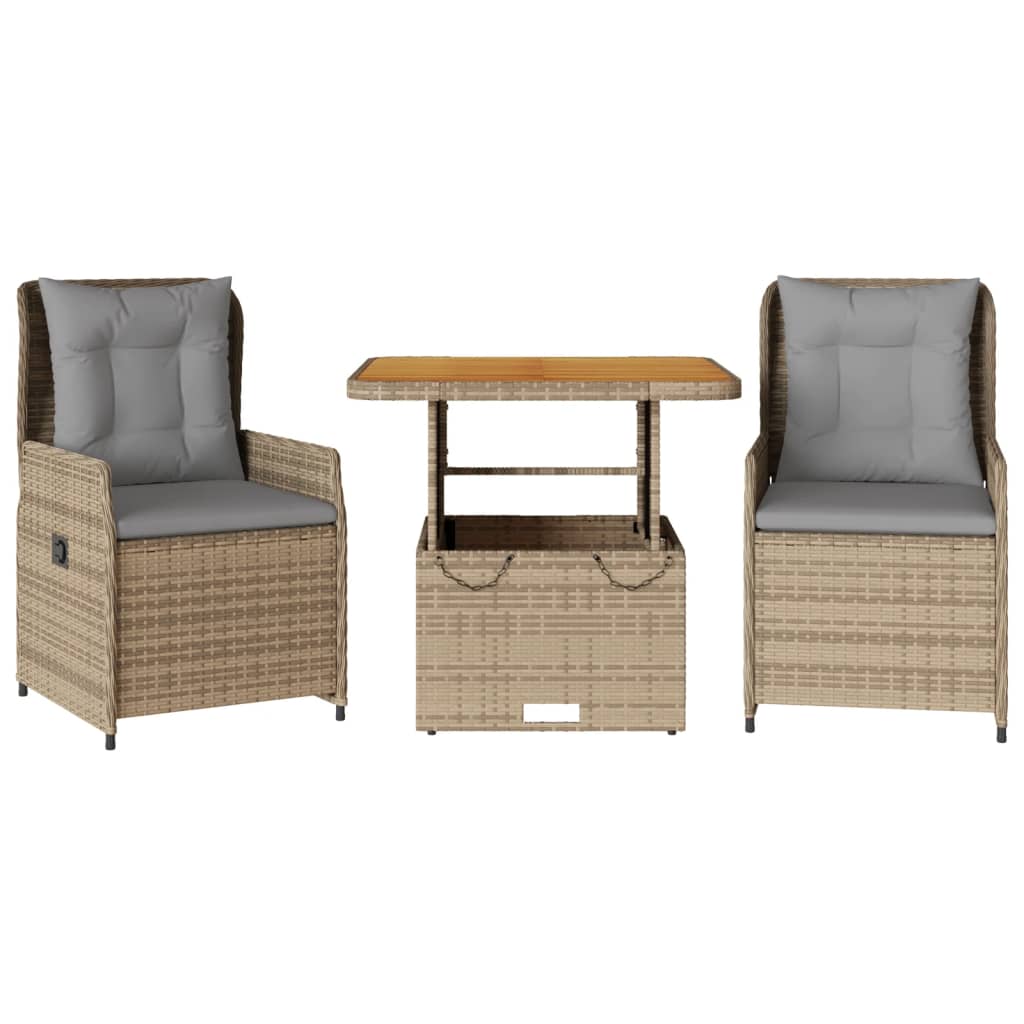 3-delige Bistroset met kussens poly rattan beige Tuinsets | Creëer jouw Trendy Thuis | Gratis bezorgd & Retour | Trendy.nl