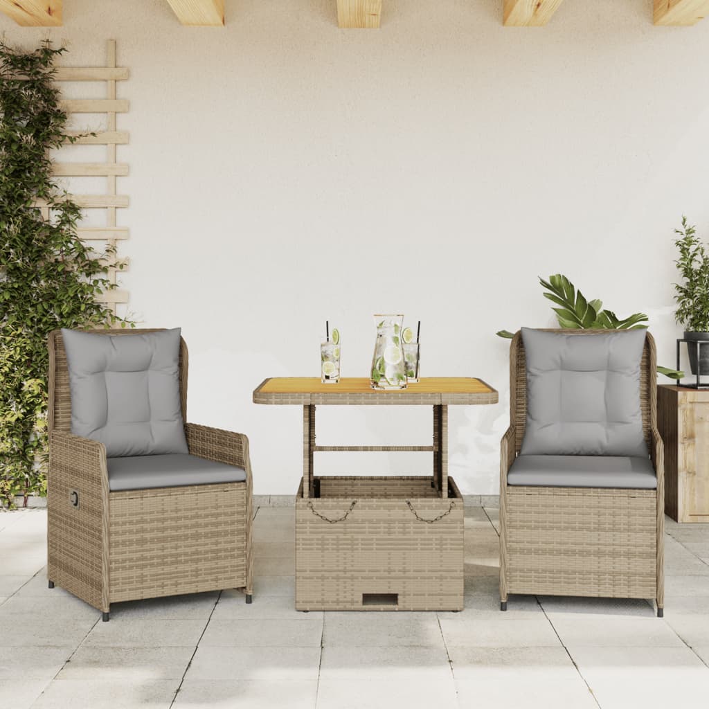 3-delige Bistroset met kussens poly rattan beige Tuinsets | Creëer jouw Trendy Thuis | Gratis bezorgd & Retour | Trendy.nl