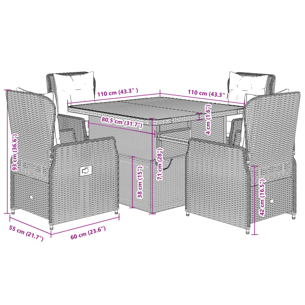 5-delige Tuinset met kussens poly rattan beige Tuinsets | Creëer jouw Trendy Thuis | Gratis bezorgd & Retour | Trendy.nl