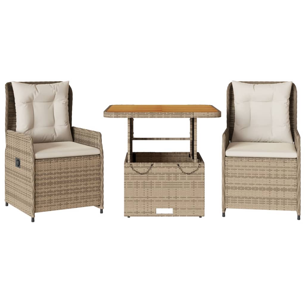 3-delige Bistroset met kussens poly rattan beige Tuinsets | Creëer jouw Trendy Thuis | Gratis bezorgd & Retour | Trendy.nl