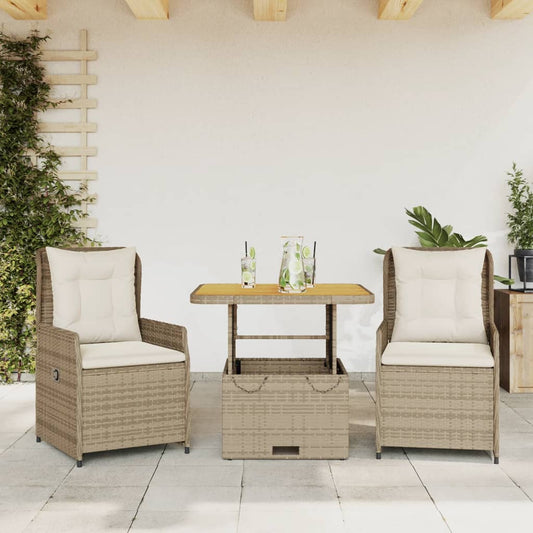 3-delige Bistroset met kussens poly rattan beige Tuinsets | Creëer jouw Trendy Thuis | Gratis bezorgd & Retour | Trendy.nl