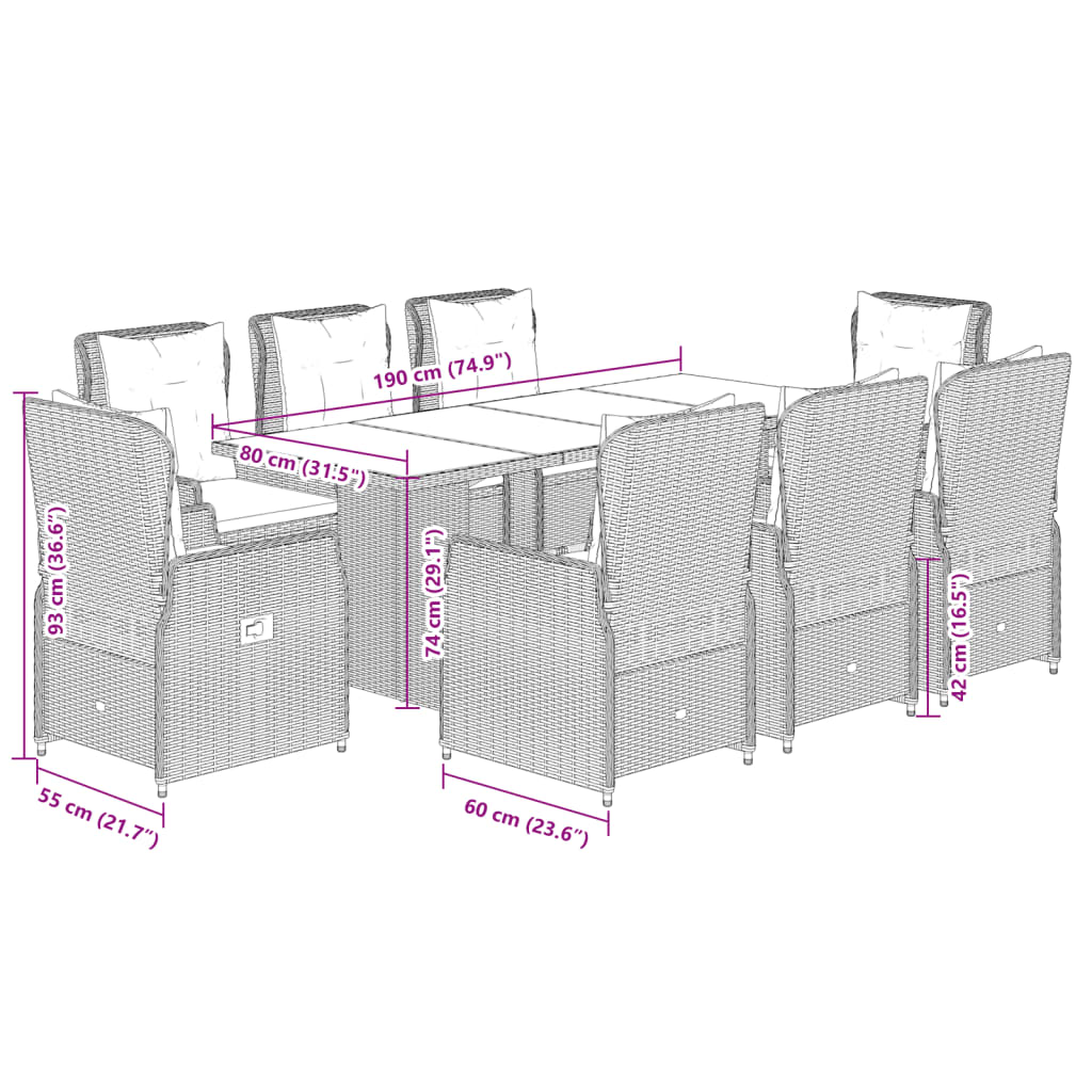 9-delige Tuinset poly rattan zwart Tuinsets | Creëer jouw Trendy Thuis | Gratis bezorgd & Retour | Trendy.nl