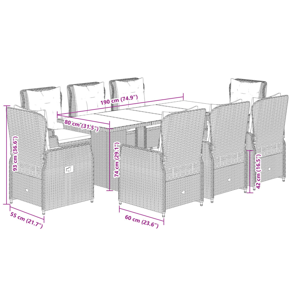 9-delige Tuinset met kussens poly rattan beige Tuinsets | Creëer jouw Trendy Thuis | Gratis bezorgd & Retour | Trendy.nl