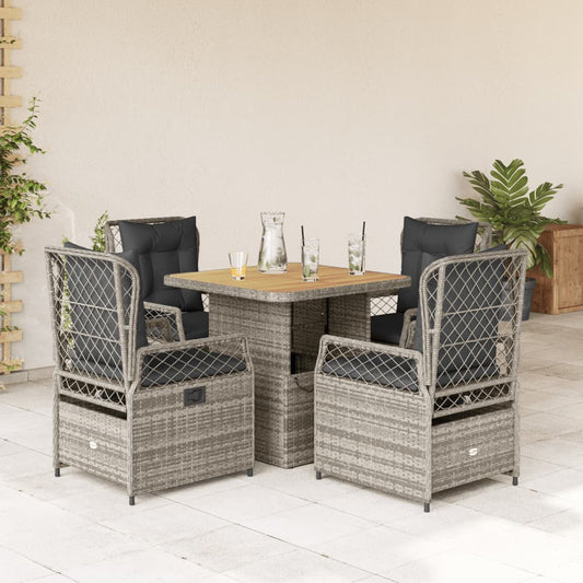 5-delige Tuinset met kussens poly rattan grijs