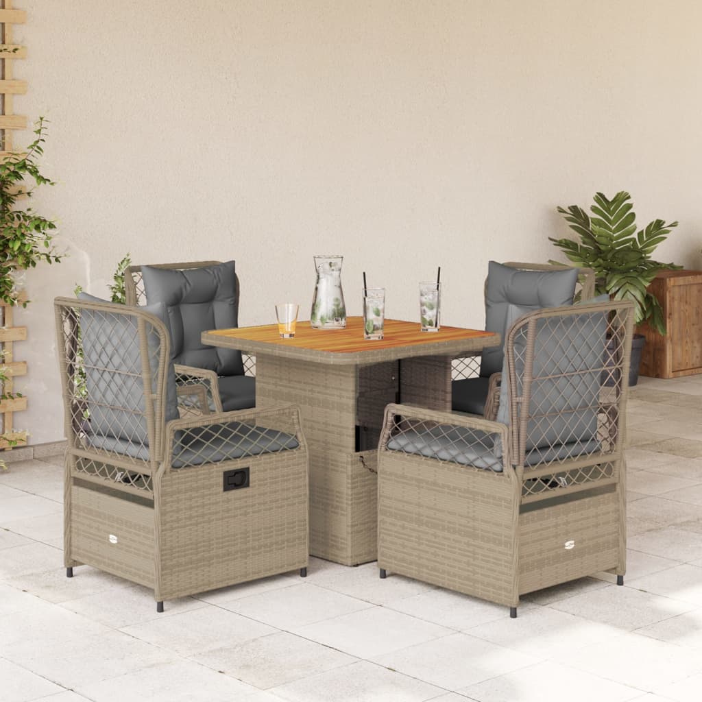 5-delige Tuinset met kussens poly rattan beige