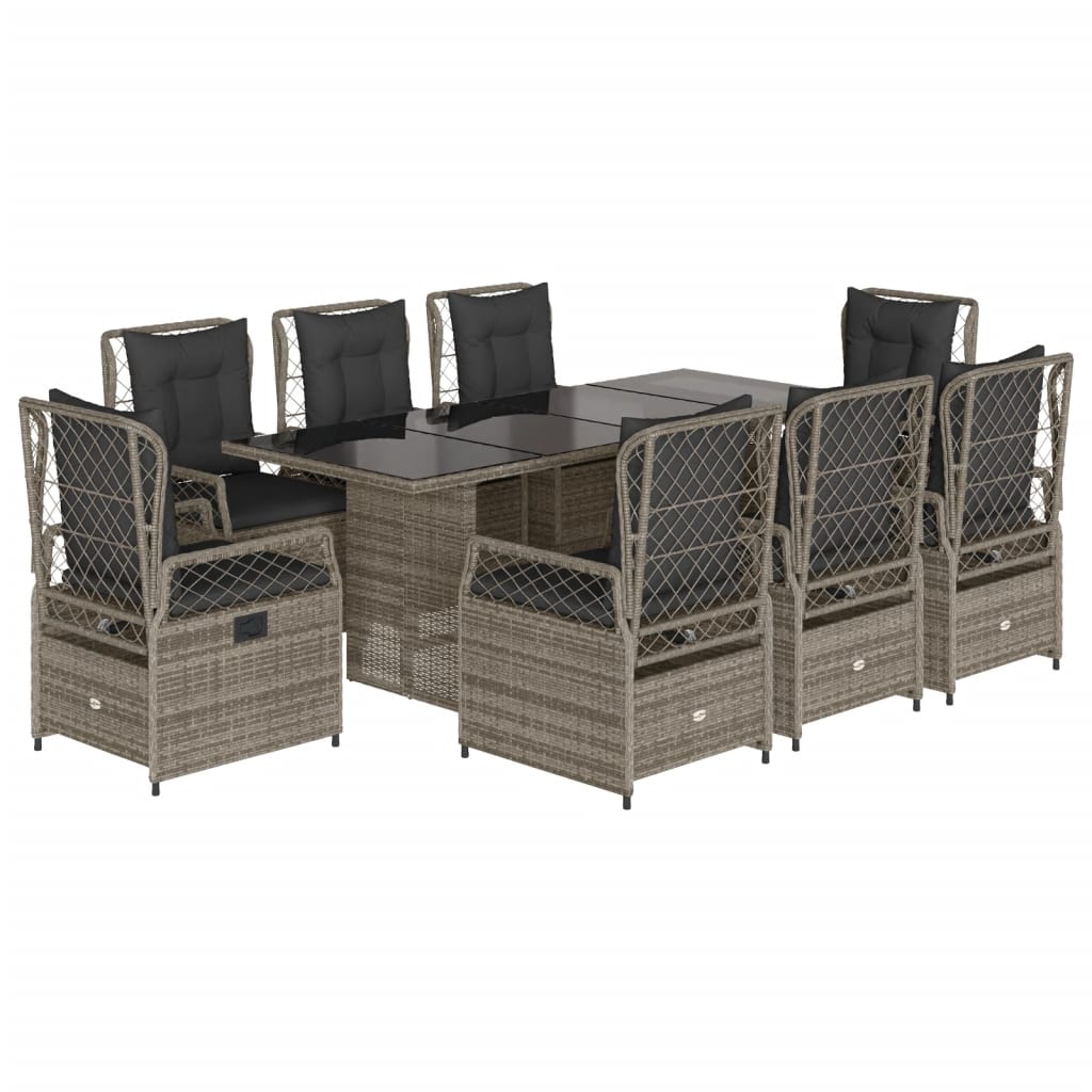 9-delige Tuinset met kussens poly rattan grijs Tuinsets | Creëer jouw Trendy Thuis | Gratis bezorgd & Retour | Trendy.nl