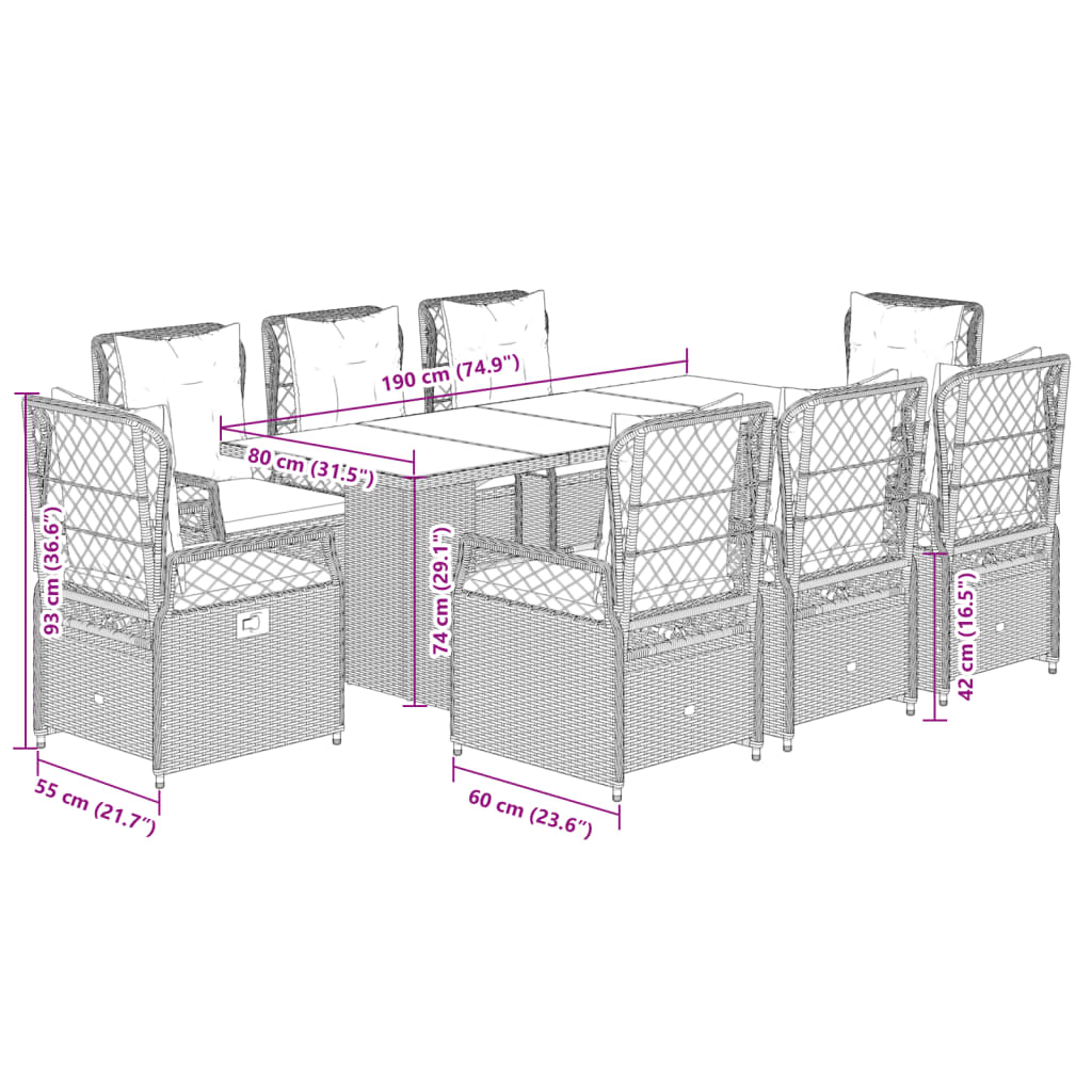 9-delige Tuinset met kussens poly rattan grijs Tuinsets | Creëer jouw Trendy Thuis | Gratis bezorgd & Retour | Trendy.nl