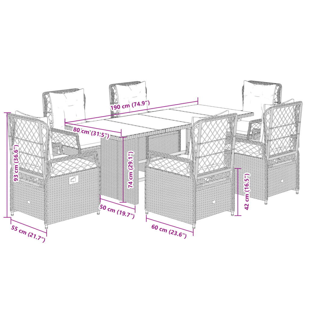 7-delige Tuinset met kussens poly rattan grijs Tuinsets | Creëer jouw Trendy Thuis | Gratis bezorgd & Retour | Trendy.nl