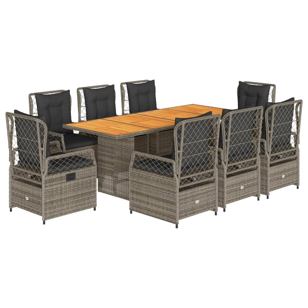 9-delige Tuinset met kussens poly rattan grijs Tuinsets | Creëer jouw Trendy Thuis | Gratis bezorgd & Retour | Trendy.nl