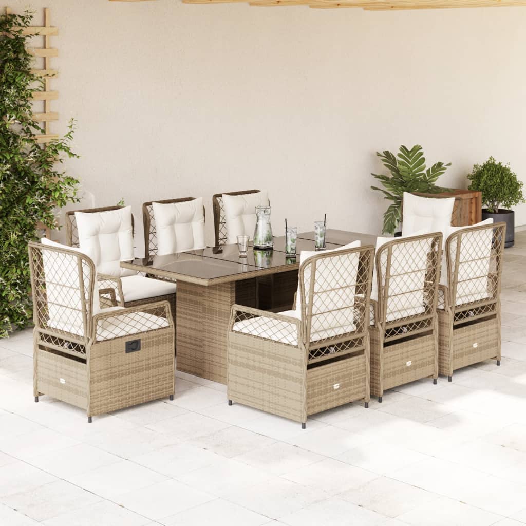 9-delige Tuinset met kussens poly rattan beige Tuinsets | Creëer jouw Trendy Thuis | Gratis bezorgd & Retour | Trendy.nl