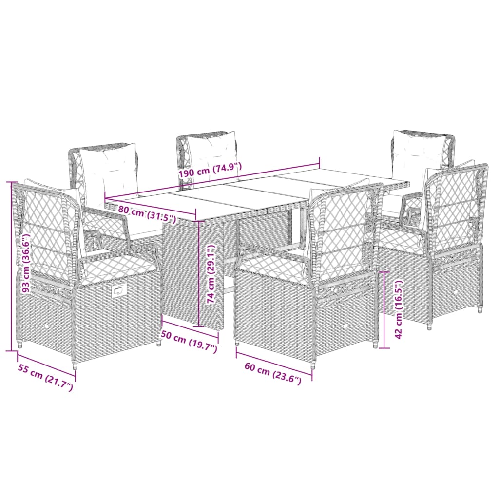 7-delige Tuinset met kussens poly rattan beige Tuinsets | Creëer jouw Trendy Thuis | Gratis bezorgd & Retour | Trendy.nl